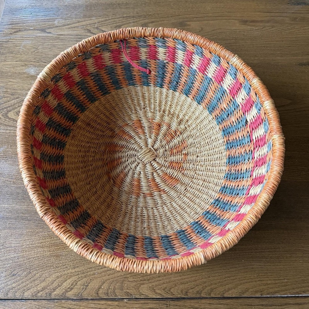 Vintage Handwoven African Coiled Basket Bowl Boho Southwest Wall Art Decor